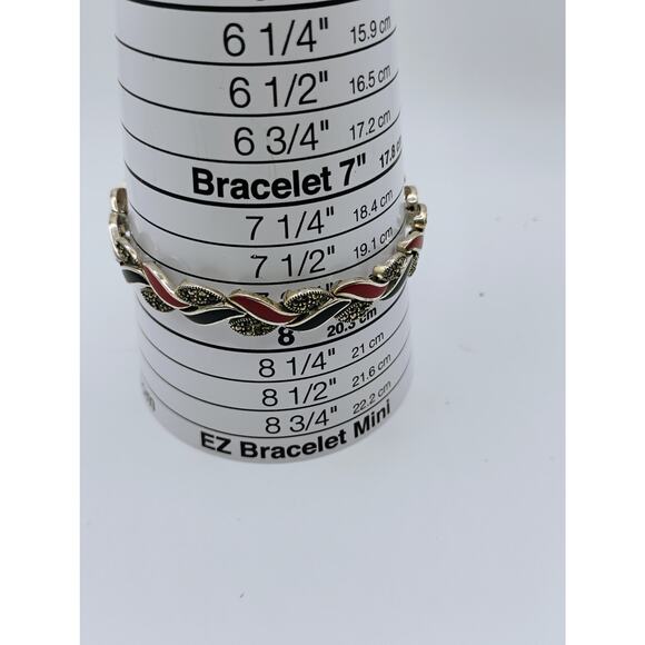 Sterling Bracelet with Red & Black Enamel and Marcasites - Picture 4 of 5